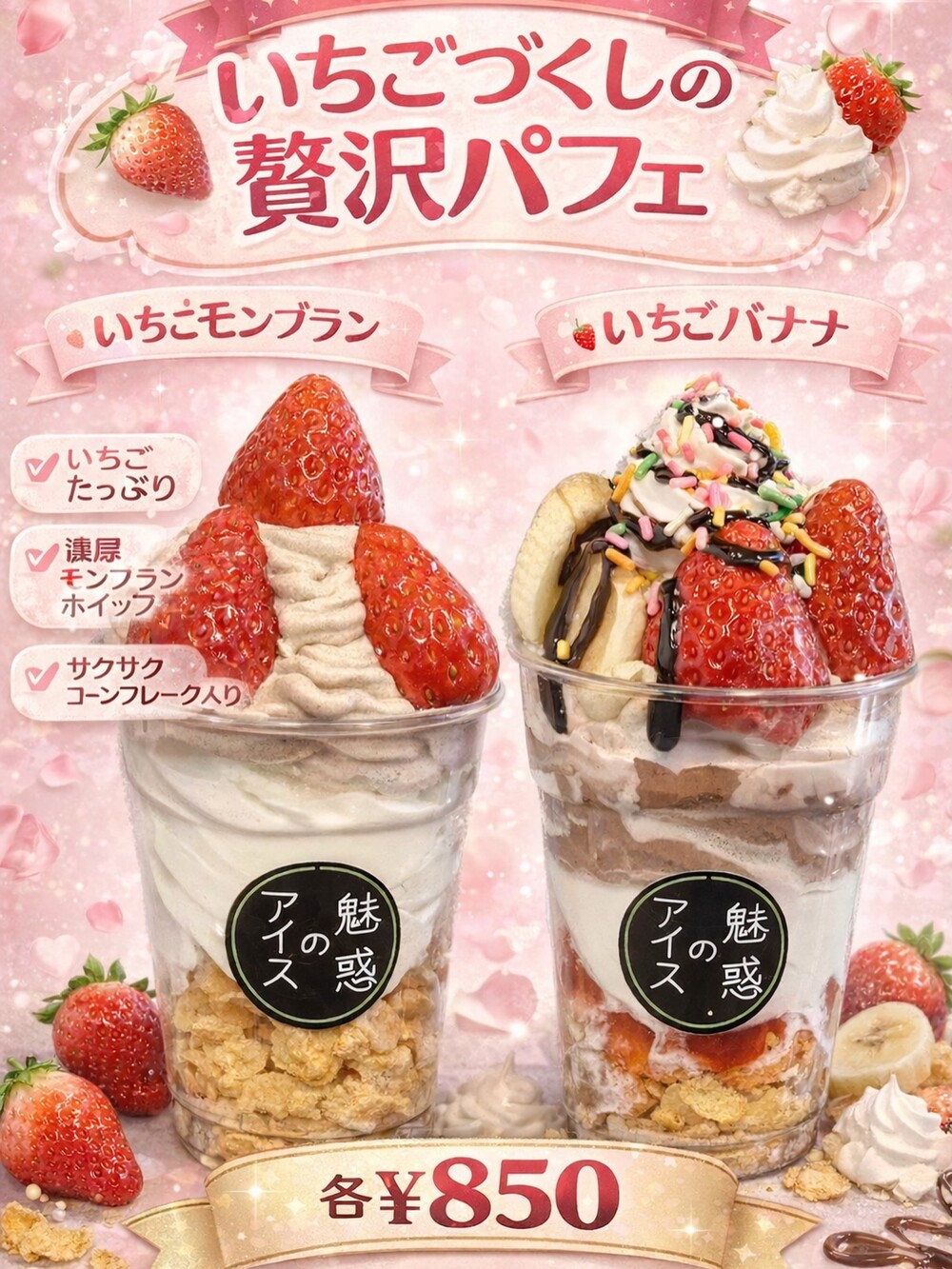 倉敷の夜アイス専門店にイチゴのパフェが登場！🍨 | KCTトクもりっ
